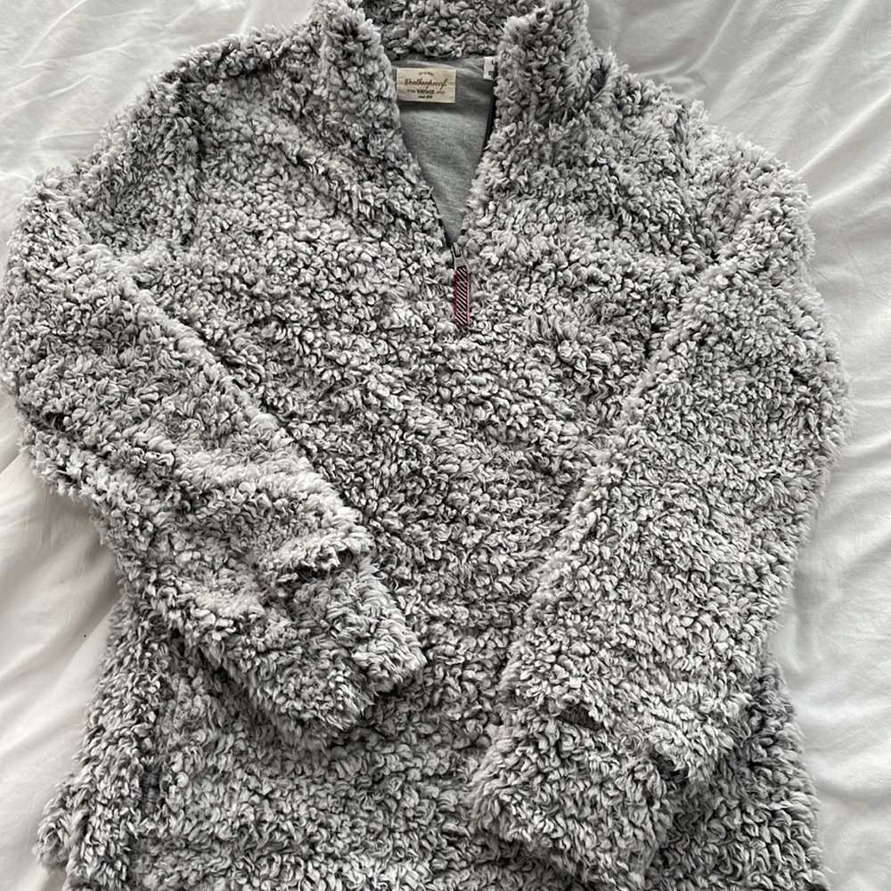 NWOT Weatherproof Grey Sherpa Quarter Zip Pullover